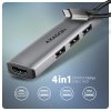 AXAGON HMC-H3A Wieloportowy hub USB 4in1, 5Gbps, 3x USB-A (2x USB2.0, 1x USB3.0) + HDMI 4K^30Hz, metal, 15cm USB-C kabel